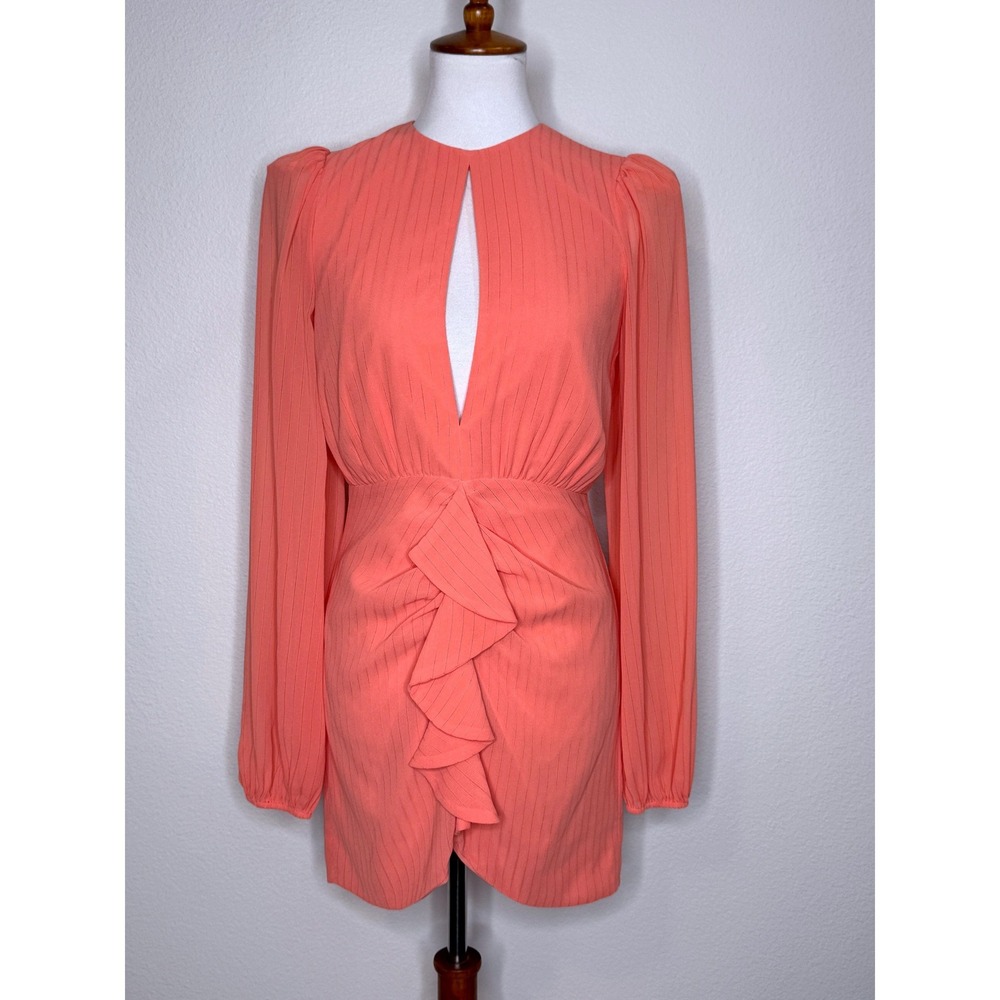 NBD Revolve Arijana Coral Chiffon Mini Dress‎ SM Keyhole Ruffle Cocktail Date